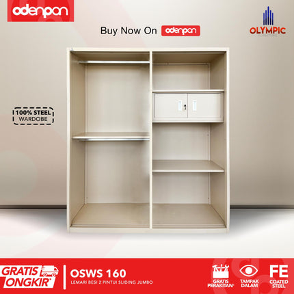 OLYMSTEEL - OSWS 160 Lemari Pakaian Baju 2 Pintu Besi Jumbo 160 cm