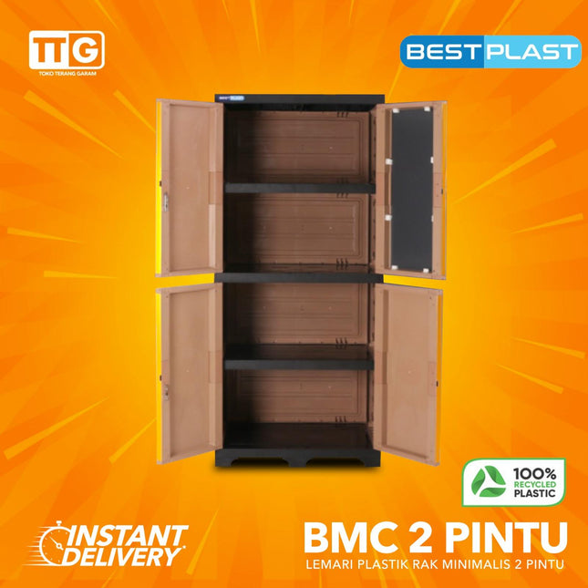BESTPLAST - BMC 2P GOLD Lemari Pakaian Plastik 2 Pintu Dengan Cermin & Gantungan