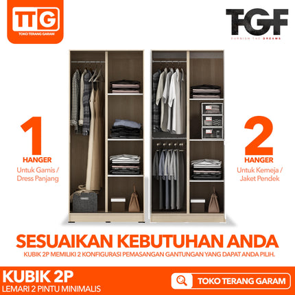 TGF - KUBIK 2P Lemari Pakaian / Baju 2 Pintu Minimalis 2 Gantungan Gamis