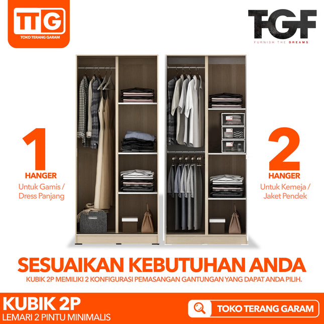 TGF - KUBIK 2P Lemari Pakaian / Baju 2 Pintu Minimalis 2 Gantungan Gamis