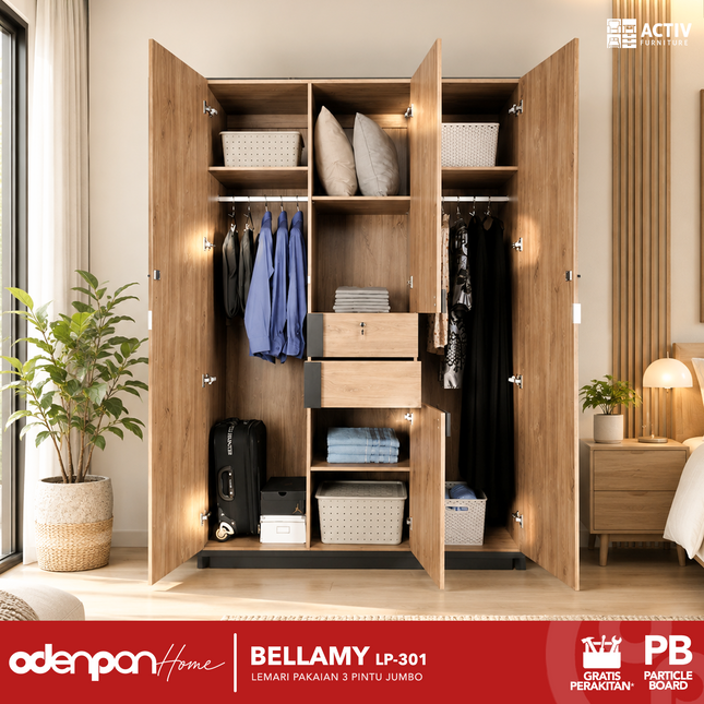 ACTIV AVANTI - BELLAMY LP 301 Lemari Pakaian / Baju 3 Pintu Jumbo Minimalis