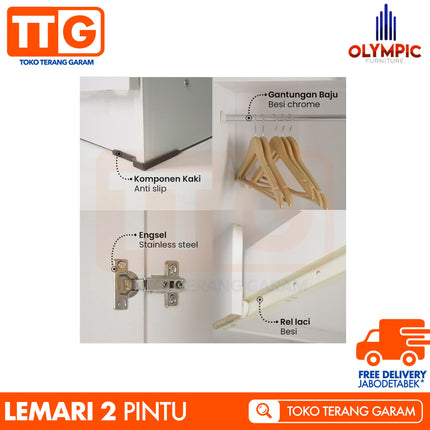 OLYMPIC - MERIBEL 2P Lemari Pakaian / Baju 2 Pintu Jumbo Dengan Cermin