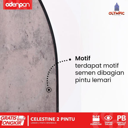 OLYMPIC - CELESTINE 2P Lemari Pakaian / Baju 2 Pintu Dengan Cermin