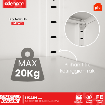 PIRA - USAIN MSR Lemari / Rak Sepatu Besi Minimalis Dengan Pintu Kaca