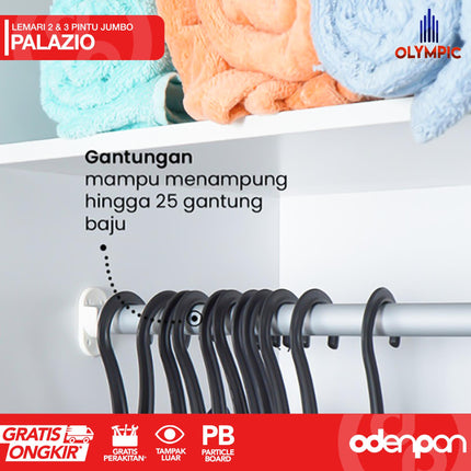 OLYMPIC - PALAZIO Lemari Pakaian / Baju 2 & 3 Pintu Jumbo Dengan Cermin