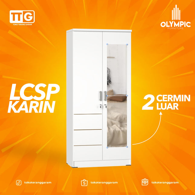 OLYMPIC G-STAR - KARIN Lemari Pakaian 2 Pintu Putih Dengan Cermin