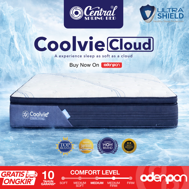 CENTRAL - COOLVIE CLOUD Kasur Spring Bed Pillow Top Cooling Feel Dengan Sense Latex & Foam Encasement