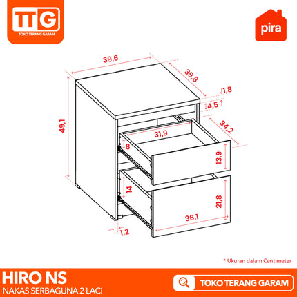 PIRA OX - HIRO NS Nakas Bedside Table Dengan 2 Laci