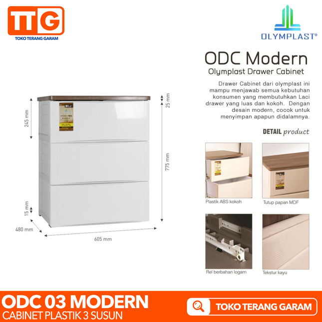 OLYMPLAST - ODC 03 MODERN Drawer Cabinet Plastik Laci 3 Susun