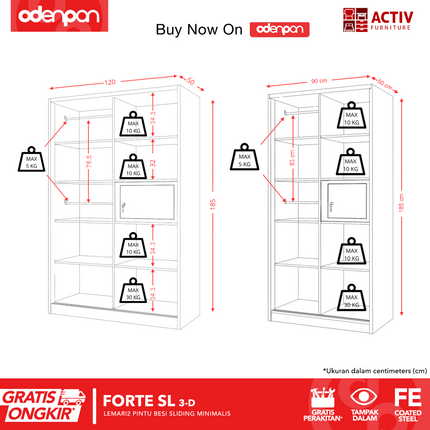ACTIV FORTE - SL 3D Lemari Pakaian / Baju 2 Pintu Besi Sliding