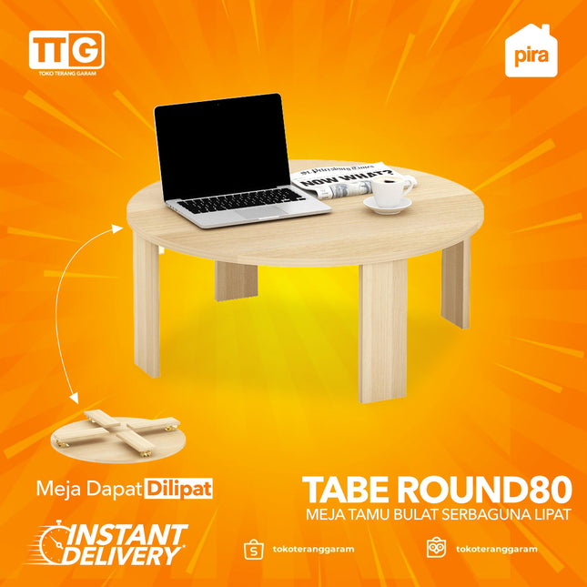 PIRA - TABE ROUND 80 Meja Tamu Belajar Makan Lesehan Lipat Serbaguna