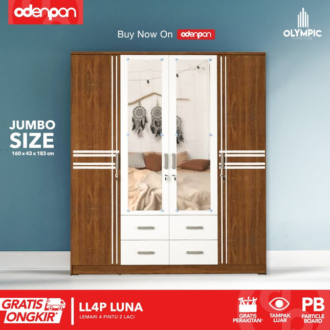 OLYMPIC G-STAR - LL4P LUNA Lemari Pakaian / Baju 4 Pintu 2 Laci