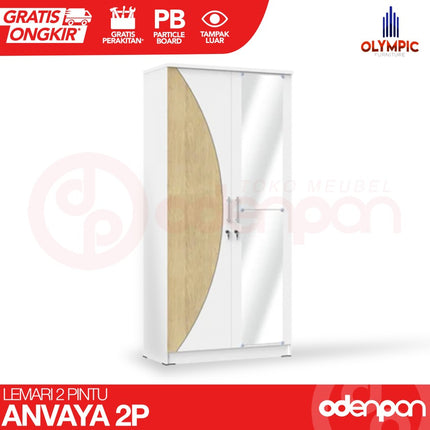 OLYMPIC - ANVAYA 2P Lemari Pakaian / Baju 2 Pintu Jumbo Dengan Cermin