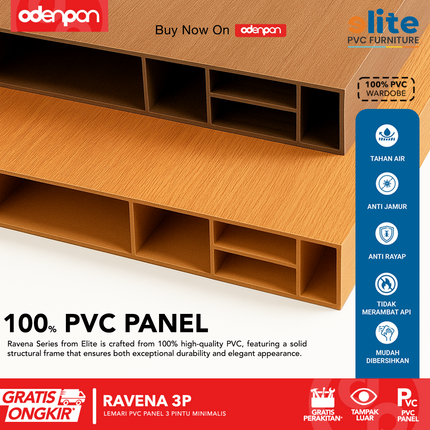 ELITE PVC - RAVENA 3P Lemari UPVC 3 Pintu Swing Motif Kayu