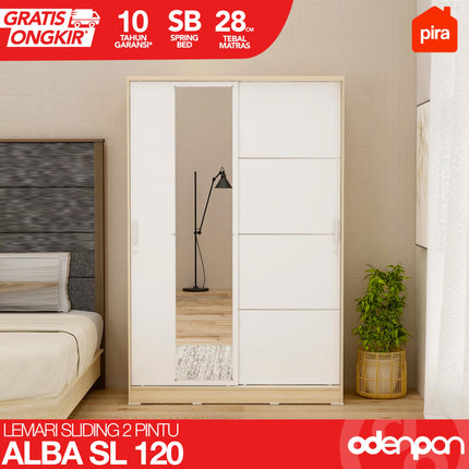 PIRA - ALBA SL 120 Lemari Pakaian / Baju Sliding 2 Pintu Dengan Cermin