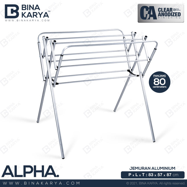 BINA KARYA - ALPHA Jemuran Aluminium Pakaian / Handuk 9 Palang Minimalis 80 cm