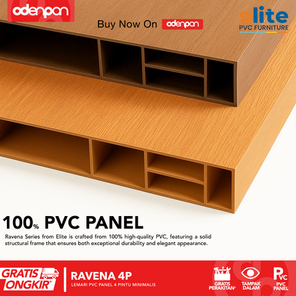 ELITE PVC - RAVENA 4P Lemari UPVC 4 Pintu Swing Motif Kayu