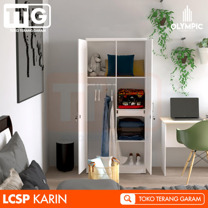 OLYMPIC G-STAR - KARIN Lemari Pakaian 2 Pintu Putih Dengan Cermin