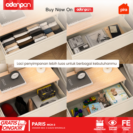 PIRA - PARIS MCH Drawer Cabinet Besi Dengan 3 Laci Susun