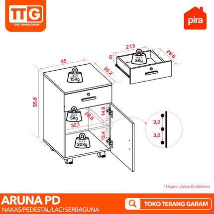 PIRA OX - ARUNA PD Laci / Pedestal Meja / Nakas / Drawer