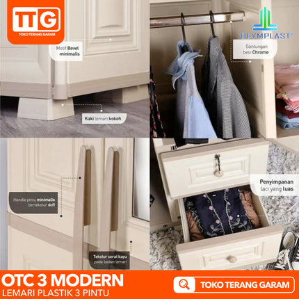 OLYMPLAST - OTC 3PL MODERN Lemari Pakaian Plastik 3 Pintu