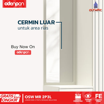 OLYMSTEEL - OSW MR 2P3L Lemari Pakaian Baju 2 Pintu Besi Dengan Meja Rias