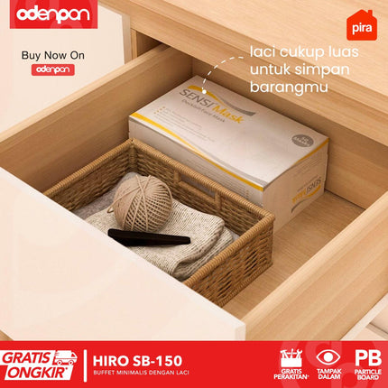 PIRA OX - HIRO SB150 Lemari Laci Cabinet Drawer Bufet Minimalis 2 Pintu 3 Laci Susun 150 cm