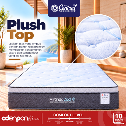 CENTRAL - MIRANDA COOL Kasur Pocket Spring Bed Plush Top Cooling Feel Dengan Sense Latex & Foam Encasement
