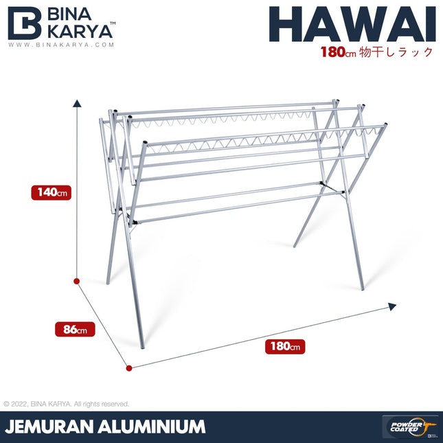 BINA KARYA - HAWAI Jemuran Aluminium 9 Palang Minimalis 180 cm