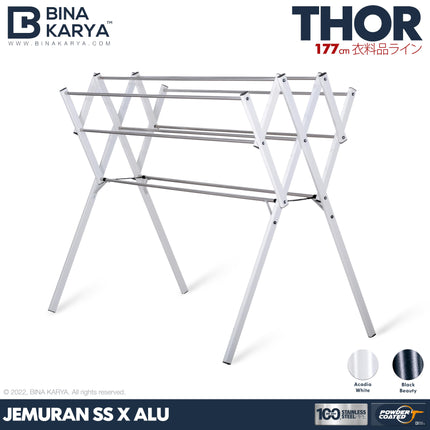 BINA KARYA - THOR Jemuran Stainless Steel Aluminium 9 Palang Jumbo Kokoh Pipa Kotak Minimalis 180 cm