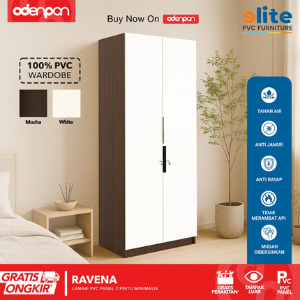 ELITE PVC - RAVENA Lemari UPVC 2 Pintu Swing Motif Kayu