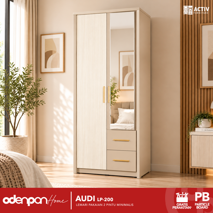 ACTIV CREATIV - AUDI LP 200 Lemari Pakaian / Baju2 Pintu Dengan 2 Laci