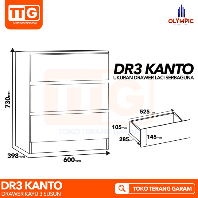 OLYMPIC - DR3 KANTO Drawer Kabinet Laci Kayu 3 Susun