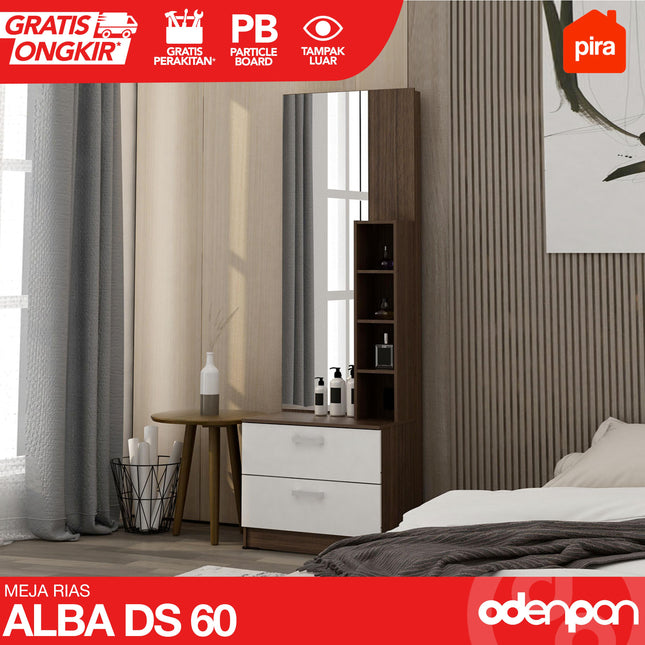 PIRA - ALBA DS 60 Meja Rias Kaca Cermin Dengan Rak