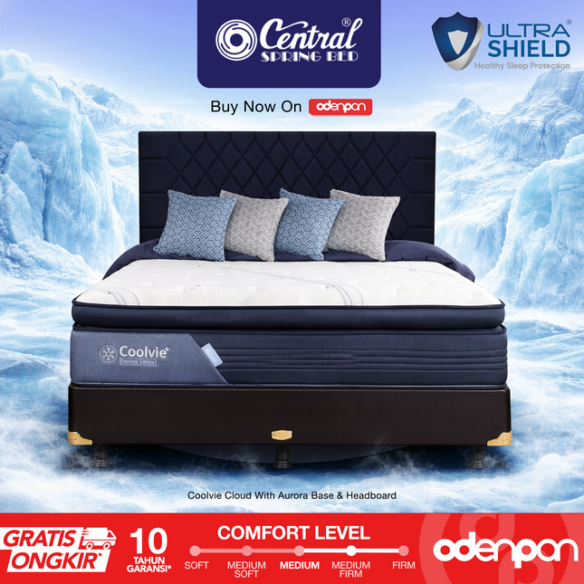 CENTRAL - SET COOLVIE CLOUD Kasur Spring Bed Pillow Top Cooling Feel Dengan Sense Latex & Foam Encasement