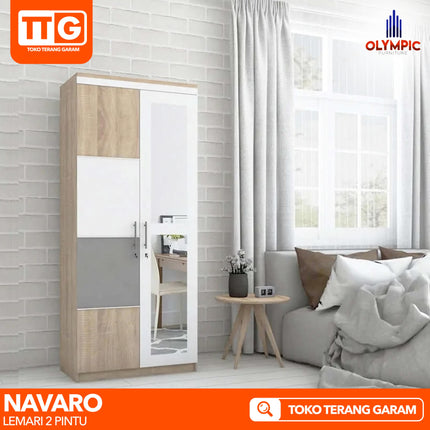 OLYMPIC - NAVARO 2P Lemari Pakaian / Baju 2 Pintu Dengan Cermin