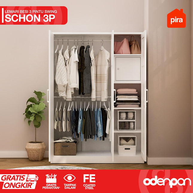 PIRA - SCHON 3P Lemari Pakaian Baju 3 Pintu Besi Pintu Swing