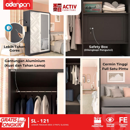 ACTIV FORTE - SL 121 B Lemari Pakaian / Baju 2 Pintu Besi Sliding