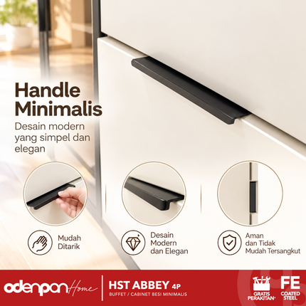 AVERY - HST ABBEY 4P Diswar / Cabinet / Buffet Besi Minimalis Dengan Pintu Kaca