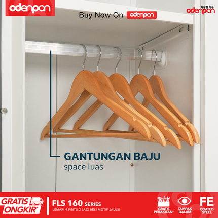 ODENPAN - FLS 160 Lemari Besi 4 Pintu 2 Laci Jumbo Motif Jalusi