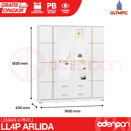 OLYMPIC G-STAR - LL4P ARLIDA Lemari Pakaian / Baju 4 Pintu Jumbo