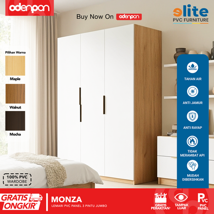 ELITE PVC - MONZA Lemari UPVC 3 Pintu Swing Jumbo Motif Kayu