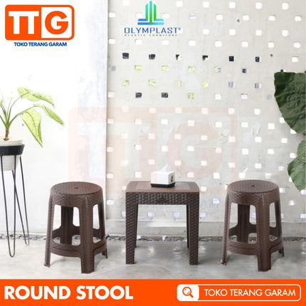 OLYMPLAST - ROUND STOOL Kursi Baso Plastik Rattan Bulat