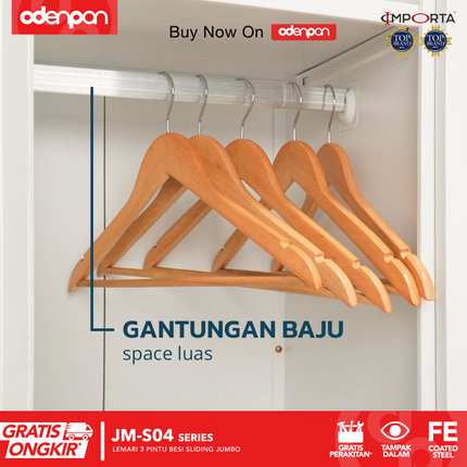 IMPORTA - JM Lemari Pakaian Baju 3 Pintu Besi Jumbo Dengan Cermin 160 cm