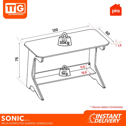 PIRA - SONIC DK Meja Gaming / Komputer / Kerja / Tulis Serbaguna 120 cm