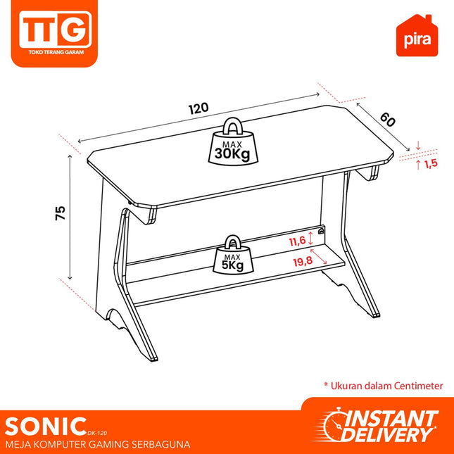 PIRA - SONIC DK Meja Gaming / Komputer / Kerja / Tulis Serbaguna 120 cm