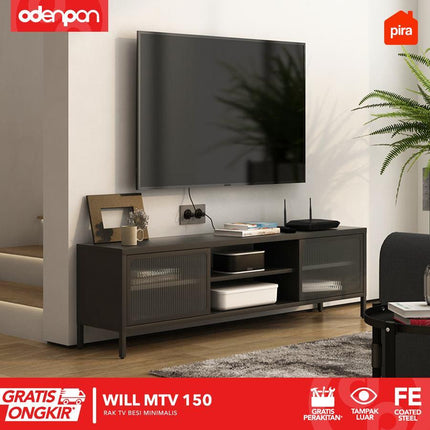 PIRA - WILL MTV Meja / Rak TV Besi Hitam Dengan Laci 120 / 150 cm