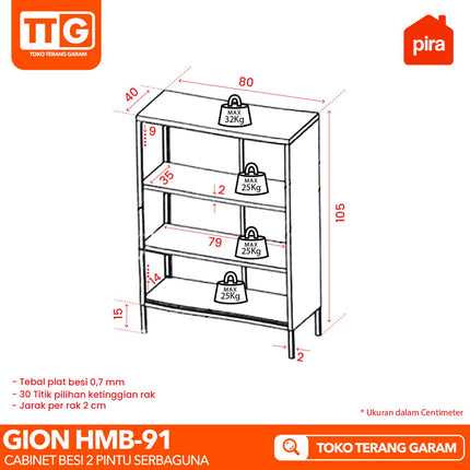 PIRA - GION HMB 91 Drawer / Cabinet / Diswar / Laci Besi 2 Pintu