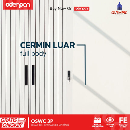 OLYMSTEEL - OSWC 3P Lemari Pakaian Baju 3 Pintu Besi Jumbo Pintu Swing & Sliding