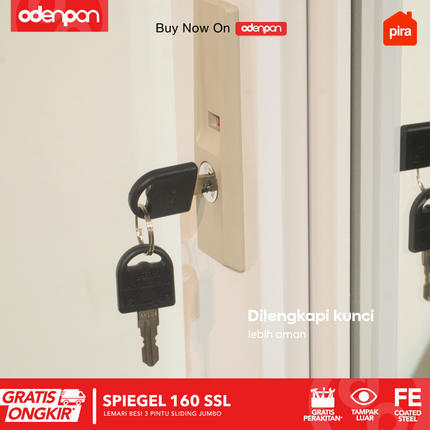PIRA - SPIEGEL 160 SSL MWD Lemari Pakaian / Baju 3 Pintu Besi Sliding Jumbo